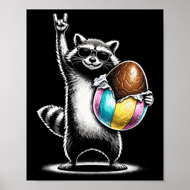 Funny Easter Egg Chocolate Racoon Rock On  Poster (Front)