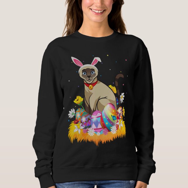 Funny Easter Egg   Cute Siamese Cat Easter Sunday Sweatshirt (Front)