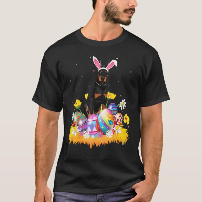 Funny Easter Egg  Doberman Dog Easter Sunday T-Shirt (Front)