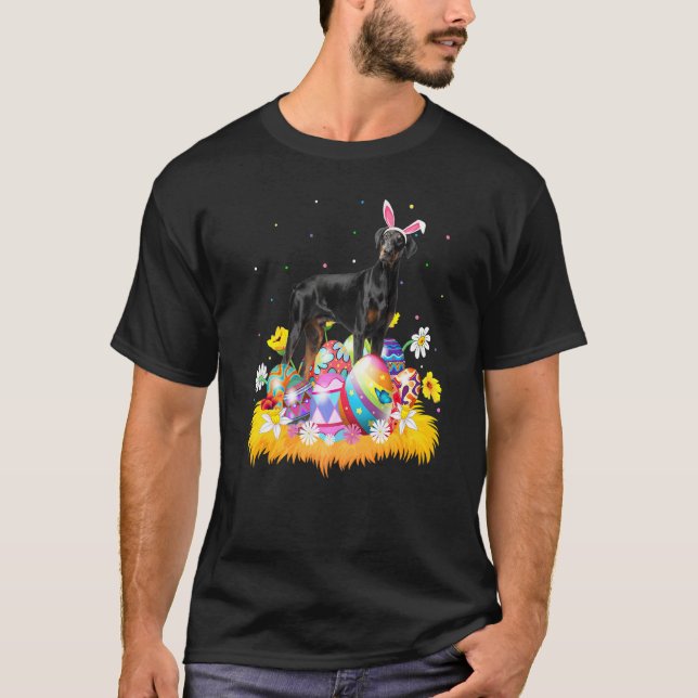 Funny Easter Egg  Doberman Pinscher Dog Easter Sun T-Shirt (Front)