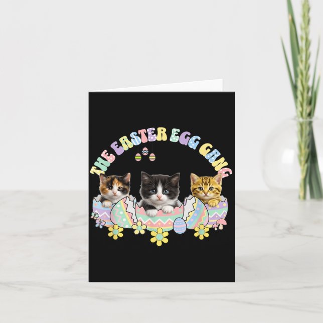 Funny Easter Egg Gang Kittens Tuxedo Cat Calico Card (Front)