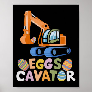 Funny Easter Egg Hunt With Trucks And Construction Poster