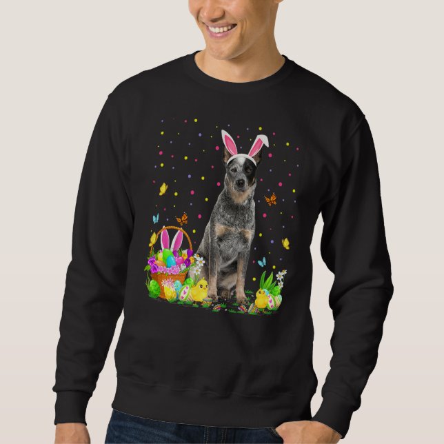 Funny Easter Egg Hunting Blue Heeler Dog Easter Su Sweatshirt (Front)