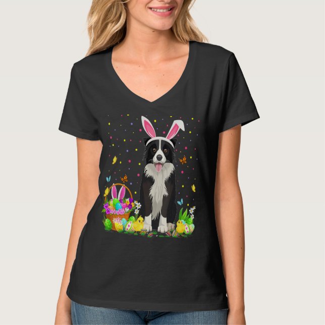 Funny Easter Egg Hunting Border Collie Dog Easter  T-Shirt (Front)
