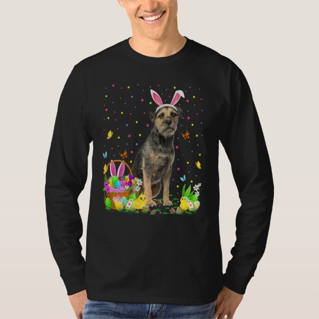 Funny Easter Egg Hunting Border Terrier Dog Easter T-Shirt (Front)