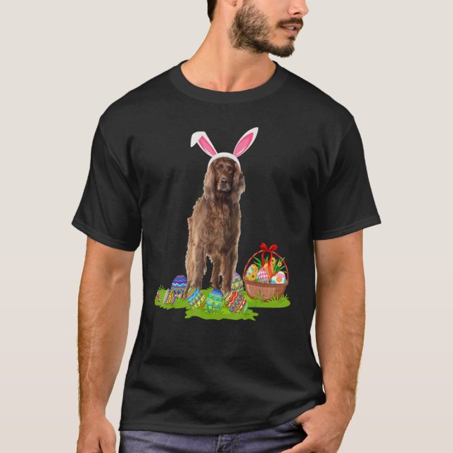Funny Easter Egg Hunting Bunny Irish Setter Dog Ea T-Shirt (Front)