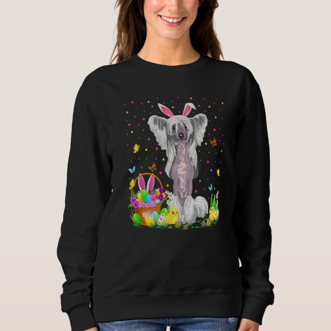 Funny Easter Egg Hunting Chinese Crested Dog Easte Sweatshirt (Front)