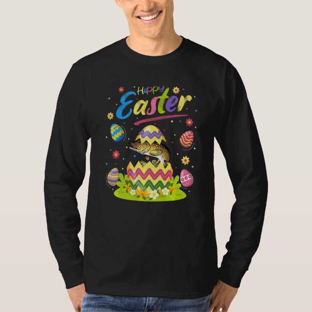 Funny Easter Egg  Northern Pike Fish Happy Easter T-Shirt (Front)