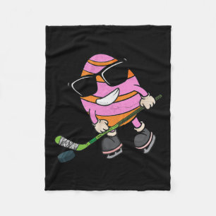 Funny Easter Egg Playing Ice Hockey Sport Lover Bo Fleece Blanket