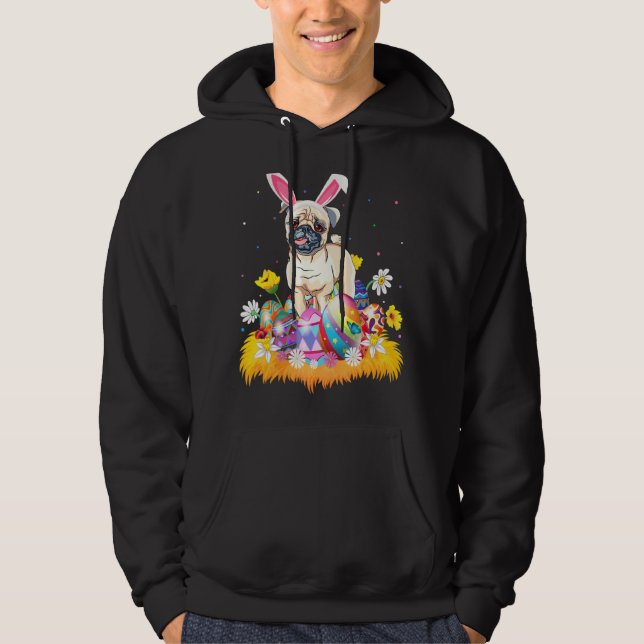 Funny Easter Egg  Pug Dog Easter Sunday Hoodie (Front)