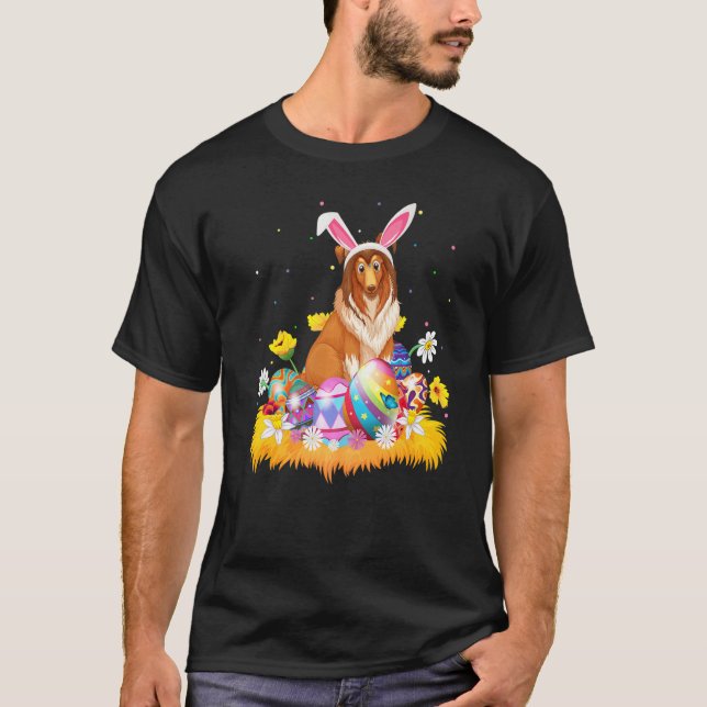 Funny Easter Egg  Shetland Sheepdog Easter Sunday T-Shirt (Front)