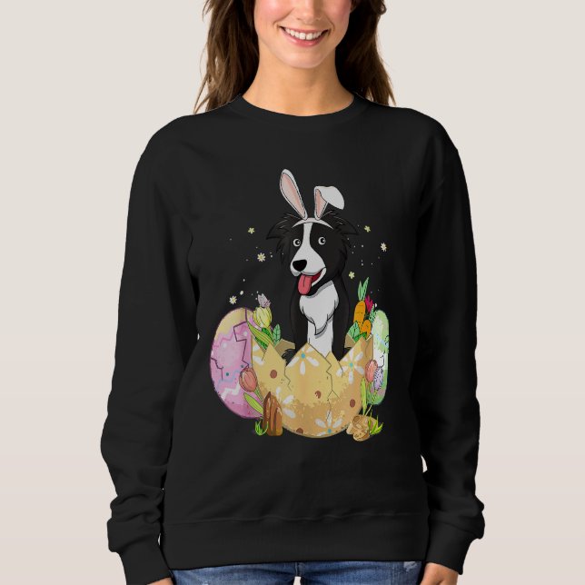 Funny Easter Eggs Border Collie Bunny Dog Christia Sweatshirt (Front)