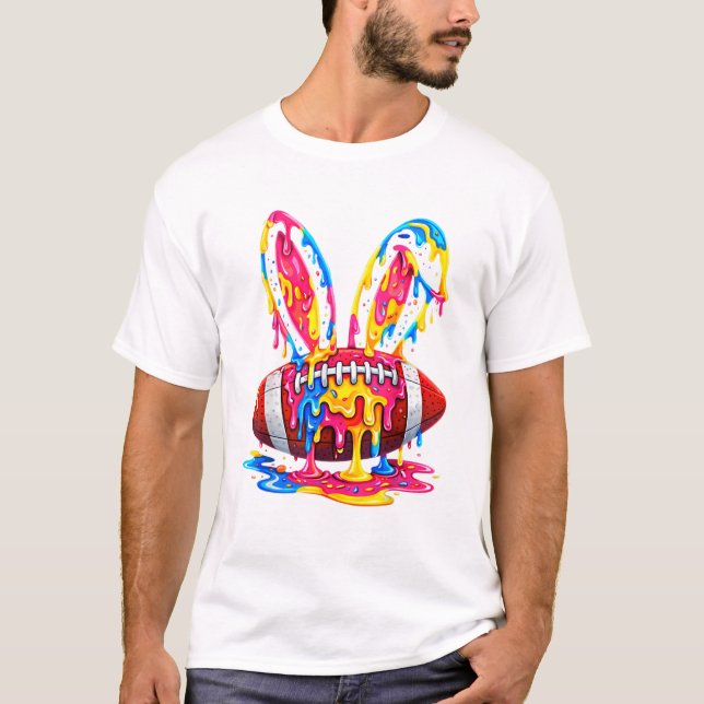 Funny Easter Football Bunny Ears Paint Drip Graphi T-Shirt (Front)
