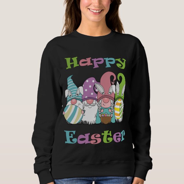 Funny Easter Gnomes With Bunny Ears And Easter Egg Sweatshirt (Front)