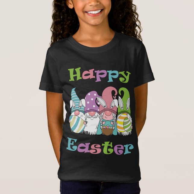 Funny Easter Gnomes With Bunny Ears And Easter Egg T-Shirt (Front)
