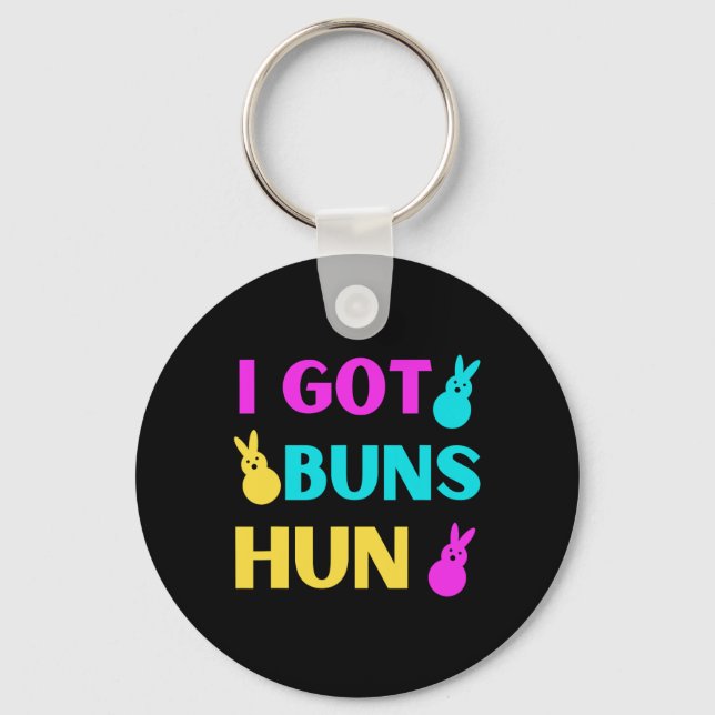 Funny Easter - I Got Buns Marshmallow Candy Bunnie Key Ring (Front)