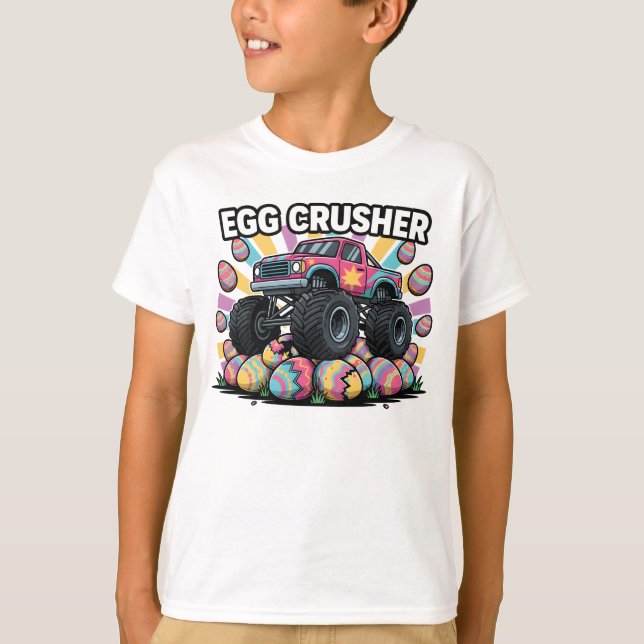 Funny Easter Monster Truck Egg Crusher Pun Boys T-Shirt (Front)