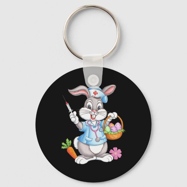 Funny Easter Nurse Stethoscope Bunny Scrub Top Rab Key Ring (Front)