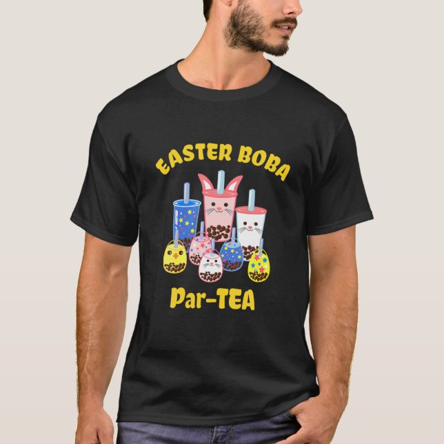Funny Easter Party Boba Bubble Tea Flavours T-Shirt (Front)