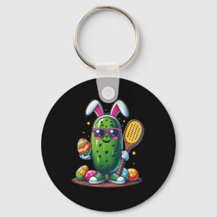 Funny Easter Pickle Playing Pickleball Paddle Bunn Key Ring