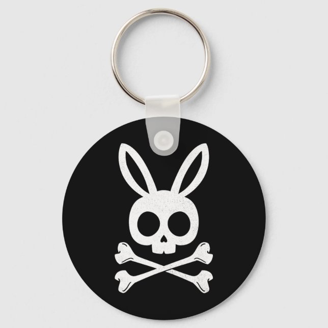 Funny Easter Pirate Jolly Roger Bunny Skull Rabbit Key Ring (Front)