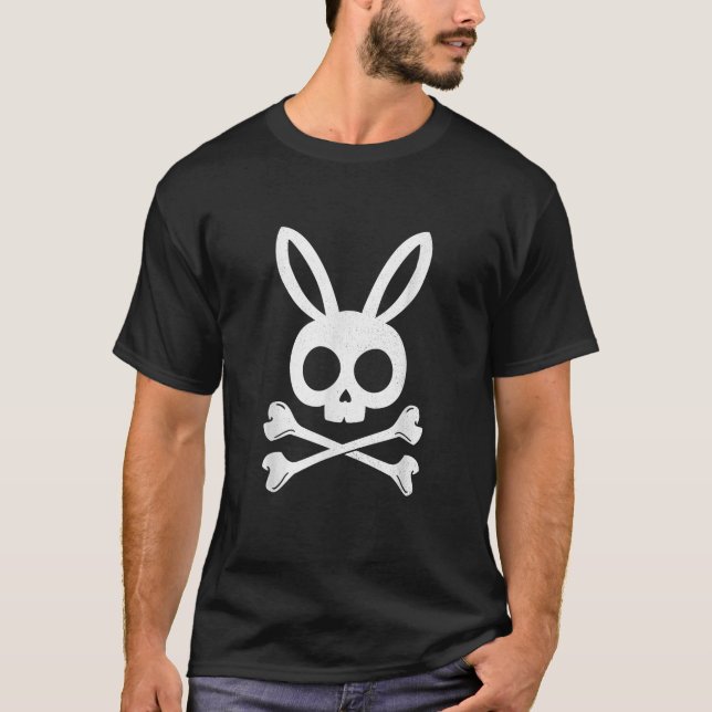 Funny Easter Pirate Jolly Roger Bunny Skull Rabbit T-Shirt (Front)