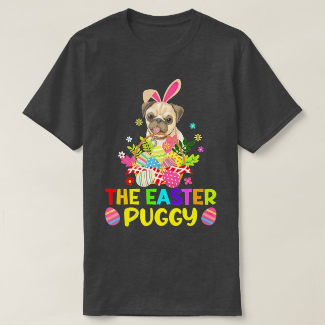 Funny Easter Pug Bunny Ear Eggs Basket Dogs Kids M T-Shirt (Design Front)