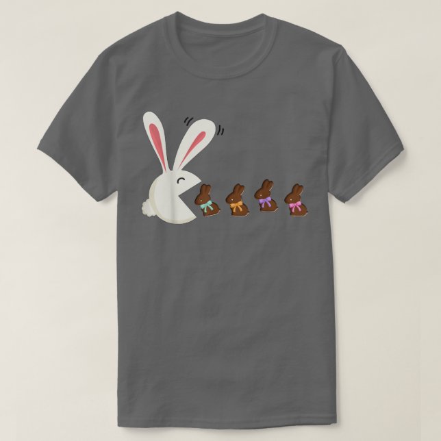 Funny Easter Rabbit Eating Chocolate Easter Bunnie T-Shirt (Design Front)