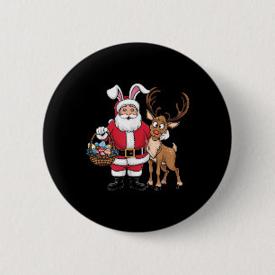 Funny Easter Santa Claus With Bunny Ears And Egg B 6 Cm Round Badge