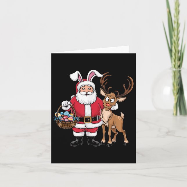 Funny Easter Santa Claus With Bunny Ears And Egg B Card (Front)