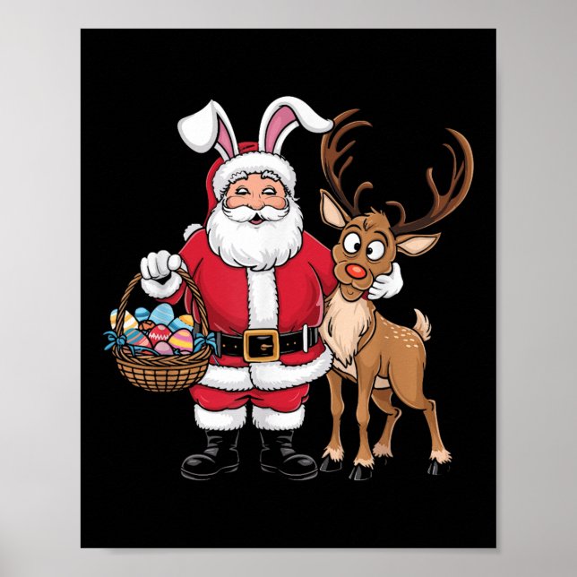 Funny Easter Santa Claus With Bunny Ears And Egg B Poster (Front)