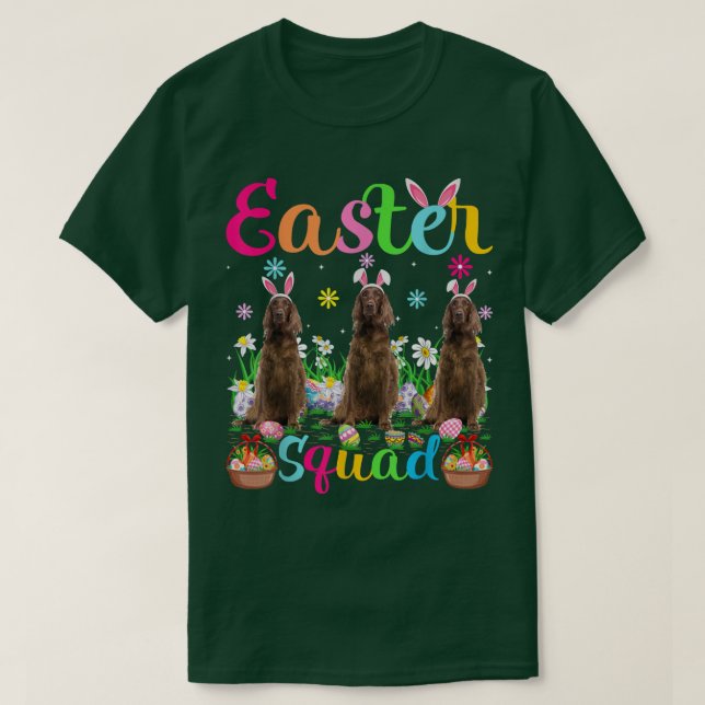 Funny Easter Squad Bunny Ear Irish Setter Dog Happ T-Shirt (Design Front)