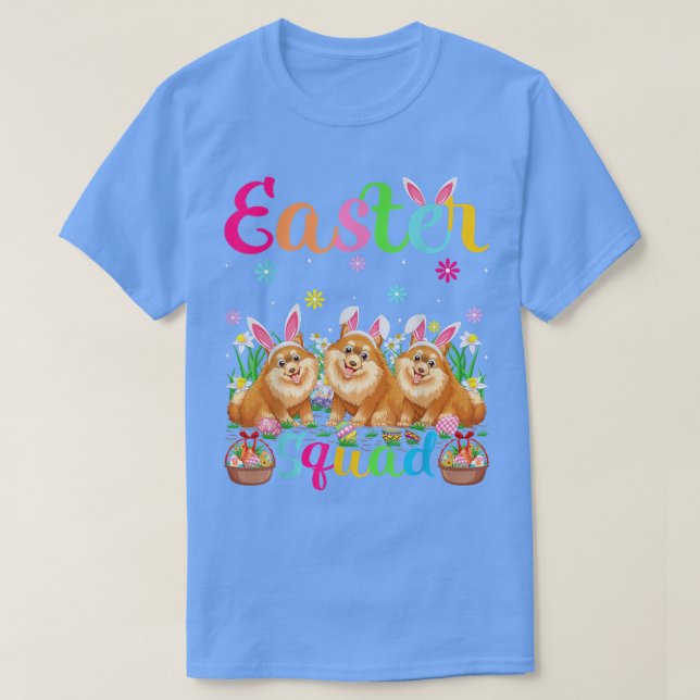 Funny Easter Squad Bunny Ear Pomeranian Dog Happy  T-Shirt (Design Front)