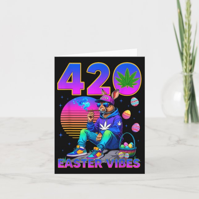 Funny Easter Vibes Chill Bunny Easter Smoking  Card (Front)