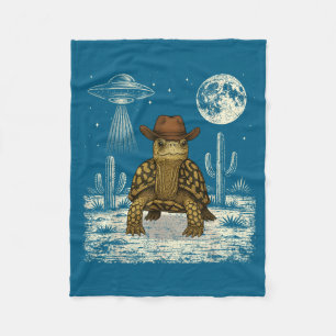 Funny Eastern Box Turtle Cowboy Western Ufo  Fleece Blanket