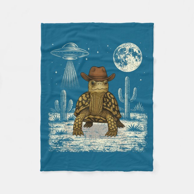 Funny Eastern Box Turtle Cowboy Western Ufo  Fleece Blanket (Front)