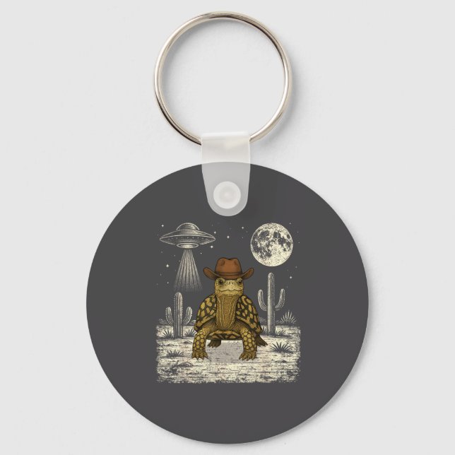 Funny Eastern Box Turtle Cowboy Western Ufo  Key Ring (Front)