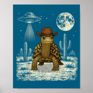 Funny Eastern Box Turtle Cowboy Western Ufo Poster