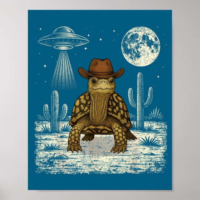 Funny Eastern Box Turtle Cowboy Western Ufo  Poster (Front)