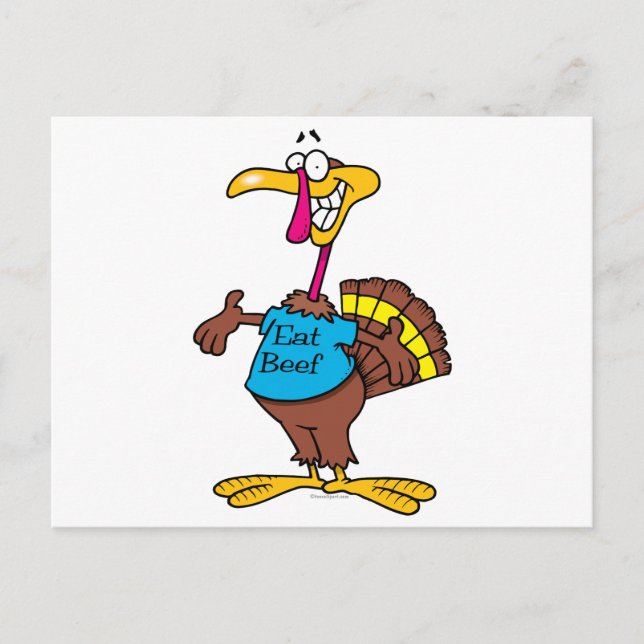 funny eat beef turkey cartoon postcard (Front)