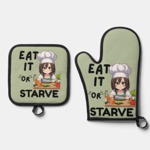 Funny Eat It Or Starve Oven Mitt & Pot Holder Set
