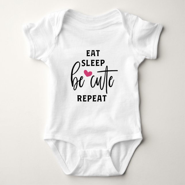 Funny eat sleep cute word art girls baby bodysuit (Front)
