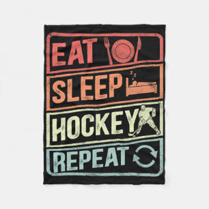 Funny Eat Sleep Hockey Repeat Ice Hockey Fan Playe Fleece Blanket