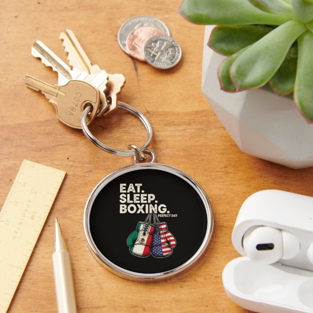 Funny Eat Sleep Repeat Boxing Key Ring (Desk)