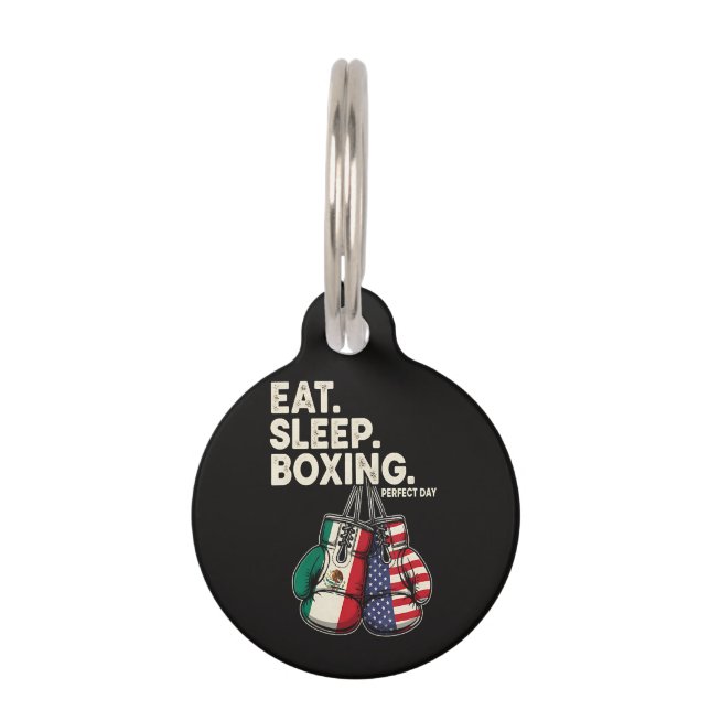 Funny Eat Sleep Repeat Boxing Pet Tag (Front)