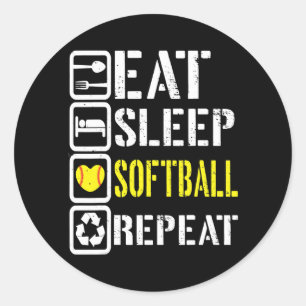 Funny Eat Sleep Softball Repeat Baseball Players Classic Round Sticker