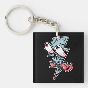 Funny Edgy Skull Face And Lightning Shape Key Ring