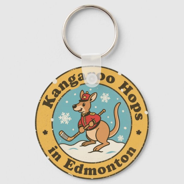 Funny Edmonton Kangaroo Hockey Key Ring (Front)