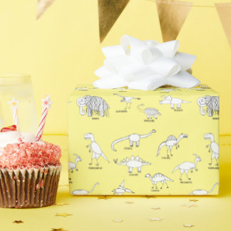 Funny Educational Dinosaur Dino Kids Yellow Wrapping Paper