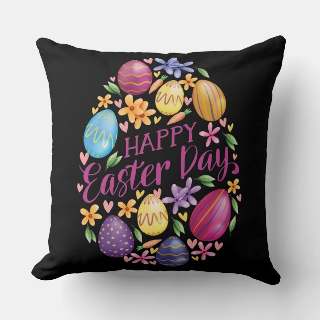 Funny Egg Happy Easter Day Throw Pillow (Front)